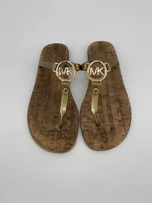 Michael Kors MK Gold Charm Jelly Thong T-Strap Cork Sandal  Women’s Size 10 • $33.48