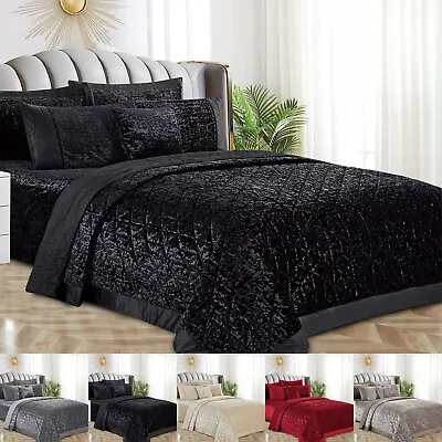 3PCs Luxury High Quality Crushed Velvet Bedspread Quilted Bed Throw Double King • £5.69