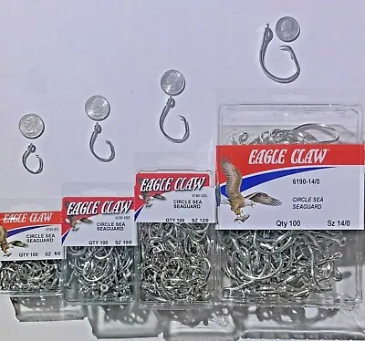 Eagle Claw 6190 8/0 10/0 12/0 & 14/0   Non-Offset 100 CT. Box Circle Sea   • $19.50