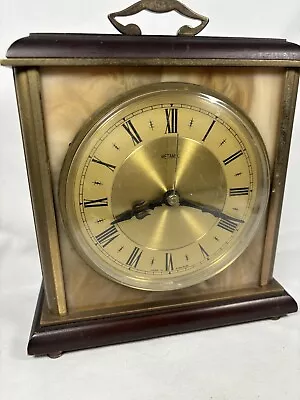 Metamec Vintage 60's Mantle Clock 17cm Brass Marble Onyx Wood Trim • £24.99