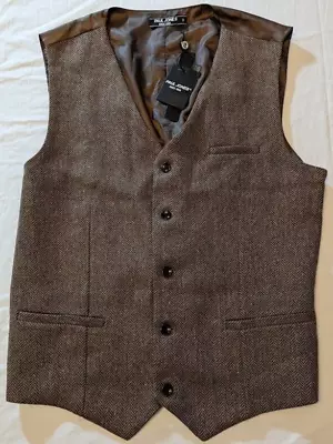 PAUL JONES 80% Polyester/20% Wool Herringbone Vest - Men's Medium M (Brown) NWT • $24.95