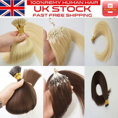 7A 1G Pre Bonded Nano Ring+Stick I+Micro Tip 100% Human Remy Hair Extensions UK • £40.46