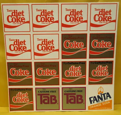 Vintage Sheet 16 Diet Coca Cola 1 5/8  Peel Off Stickers For Vendor Button/displ • $20