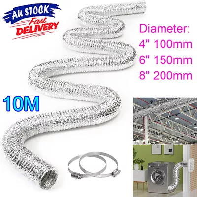10M Flexible Aluminium Ducting Ventilation Duct Pipe Foil Fan Air Vent 4  6  8  • $25.59