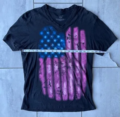 $5.84 • Buy Bar III Mens Graphic T-Shirt Black Pink American Flag V Neck 100% Cotton M