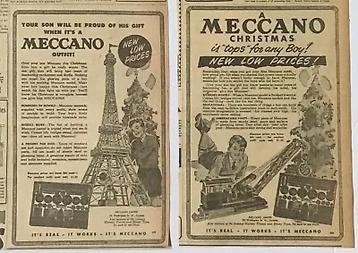 2 1950 Newspaper Ads For Meccano Sets -Eiffel Tower Steam Shovel  Christmas • £8.63