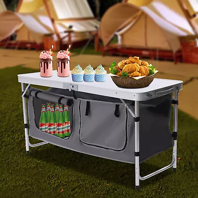 Folding Camping Table Kitchen Unit Storage Outdoor Picnic Cook Station W/Storage • £47