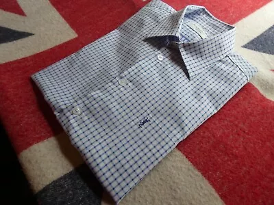 Yves Saint Laurent Mens Short Sleeve Button Up Shirt Large  Blue White Check VGC • £17