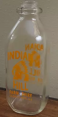 Vintage Quart Milk Bottle Indian Hill Farm Dairy Greenville Maine Chief Bottle • $14.99