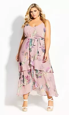 City Chic Heartwine Floral Maxi Dress Plus Size XL 22 Pink Multicoloured Tiered • $69.95