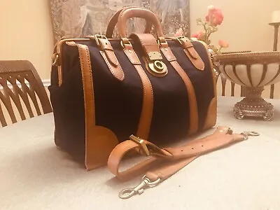 FOSSIL  Burnished  Leather / Navy Canvas  Briefcase / Doctor Bag - CARPENTER BAG • $400