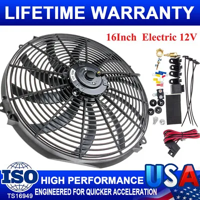 16  Universal Electric Radiator Slim Push Pull ENGINE Cooling Fan 12 V Mount Kit • $62.99