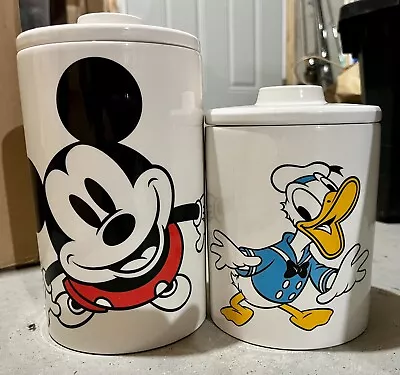 Disney Donald Duck & Mickey Mouse Canister Cookie Jars Mickey & Friends 2 Pc Set • $90