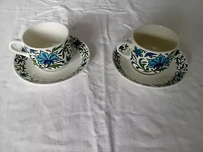 2 X Vintage MIDWINTER Spanish Garden Tea Cups & Saucers - Jessie Tait • £10