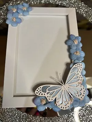 Beautiful Blue Daisy Hand Crafted Butterfly Photo Frame 6x4”butterflies May Vary • £6.95