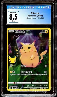 $99.99 • Buy CGC 8.5 NM-MINT+ Pikachu 005/025 ERROR Insufficient Ink Pokemon Card 001
