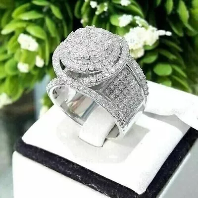 3.50 Ct Round Cut Moissanite Cluster Men's Wedding Ring 14K White Gold Plated • $141.49