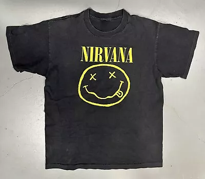 NIRVANA Vintage ~ Smiley Face ~ T-Shirt *Size SM?* GIANT (No Tag) Single Stitch • $175