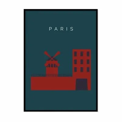 Paris Poster Moulin Rouge – Paris Landmark Print Artwork Retro Minimalist • $25.25