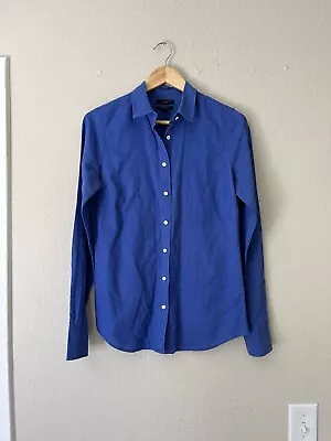 J. Crew Linen Button Up Shirt Perfect Fit Women’s Size 6 Tall Blue Long Sleeve • $21.90