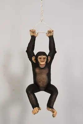 Realistic Chimpanzee Monkey Hanging From Rope With Two Hands Life Size Statue • $389.85
