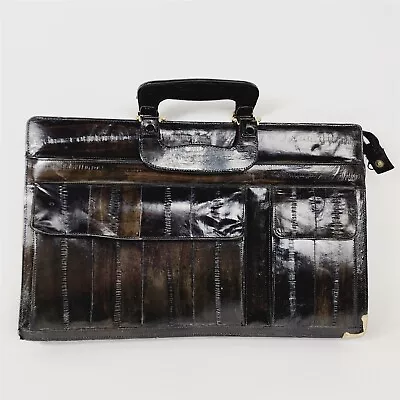 Vintage Black Leather Eel Skin Handbag Satchel Briefcase • $39.95