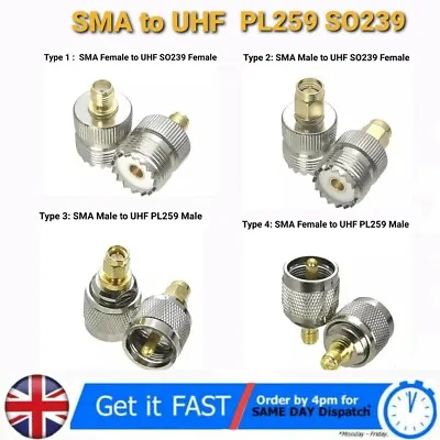 £4.99 • Buy 1 Pc SMA Male / Female To SO239 UHF Male / Female, PL259 Socket RF Adaptor