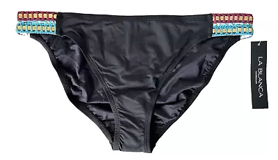 NWT La Blanca Running Stitch Swimsuit Bikini Bottom Hipster Black Large 14 $57 • $24.95