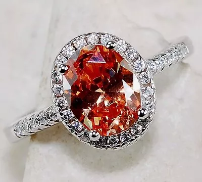 2CT Padparadscha Sapphire & Topaz 925 Sterling Silver Ring Sz 7 UB2-2 • $31.99