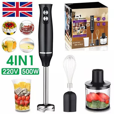 4 In 1 Electric Hand Blender Set Food Processor Mixer Whisk & Chopper Bowl 500 W • £17.99