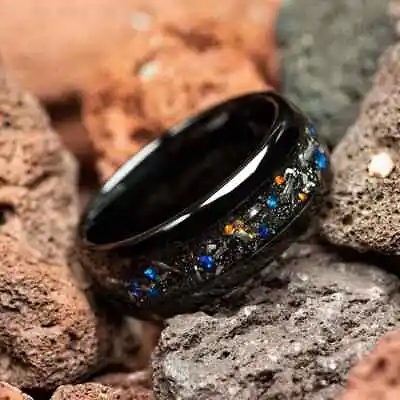 Crushed Meteorite & Galaxy Opal Tungsten Mens Wedding Ring 8mm Comfort Fit  • $119.98