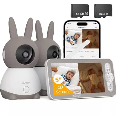 IeGeek 2K Baby Monitor With 2 Cameras 5  Split-Screen WiFi Baby Camera PTZ • $170.99