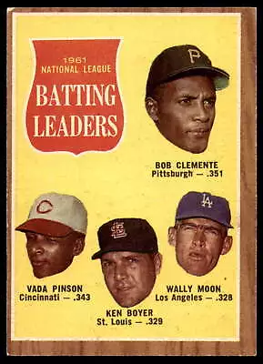 1962 Topps #52 Clemente/Pinson/Boyer/Moon N.L. Batting Leaders Very Go ID:260655 • $9