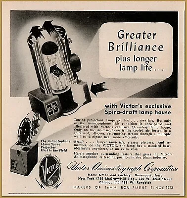 1946 C Victor Animatograph Corp Spira Draft Lamp Projector Film Print Ad • $12.99