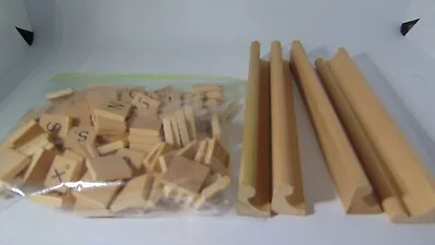Vintage Set 100 Wooden Scrabble Tiles And 4 Holders Replacements Crafts • $12