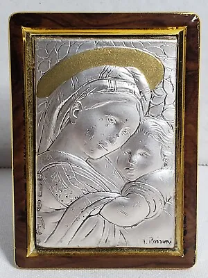 Miniature .925 Silver Madonna Of The Chair Rafael Bas Relief Plaque Signed Italy • $45.83