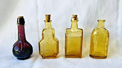 Vintage Wheaton Glass Miniature Bottles LOT Of 4 Pcs Purple & Amber ~3  Tall • $19.99