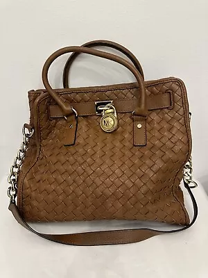 Michael Kors Large Hamilton Brown Woven Leather  Satchel Convertible Tote Bag • $29.99