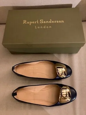 £100 • Buy Rupert Sanderson Navy Midnight Nappa Gold Ballet Pump Size 4