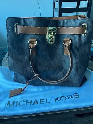 Michael Kors Hamilton Signature Brown Leather Tote Bag Shoulder Strap Studs • $100