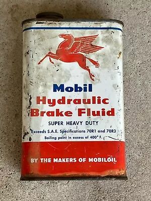 Vintage MOBIL Oil FLYING PEGASUS Hydraulic Brake Fluid  1 Pt Metal Can Empty • $18.95