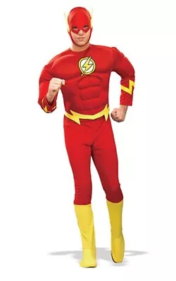 Licensed Deluxe Muscle Chest The Flash Super Hero Mens Adult Fancy Dress Costume • £53.30