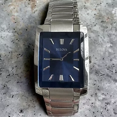 2016 Bulova Rectangular Blue Dial 2 Hand Mens Watch W/ New Battery • $89