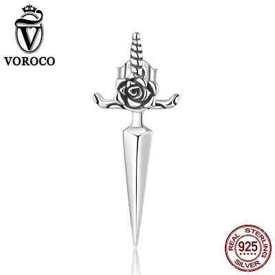 Voroco 925 Sterling Silver Fashion Rose Dagger Earrings Ear Stud Wedding Party  • $7.76