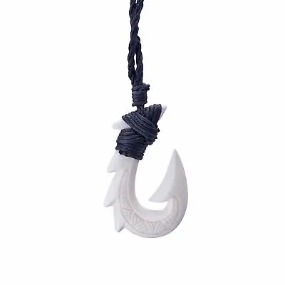 Bovine Bone Necklace Hei Matau Pendant Maori Style Fish Hook - 81stgeneration • $30.95