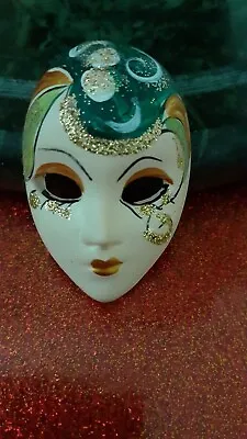 Italian Ceramic Masquerade Face Mask Brooch Artisan Hand Painted • £10