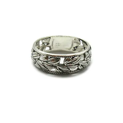 Genuine Sterling Silver Ring 8mm Floral Band Solid Hallmarked 925 • £27.08