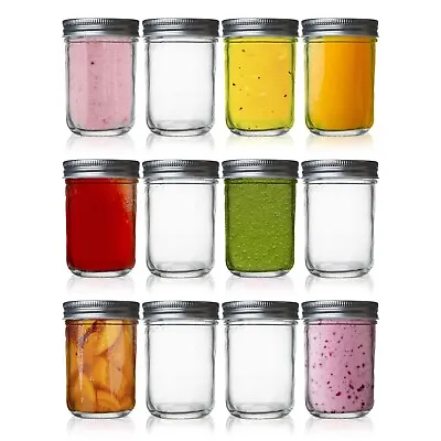 Seacoast 6.75 Oz Clear Jelly Jars With Steel Lids Set Of 12 (Wide Mouth) • $19.99