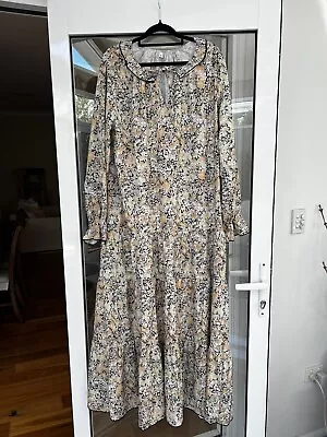 Boho Peasant Cotton Blend Maxi Dress Autumn Floral Print BNWOT XL 14-16 • $52