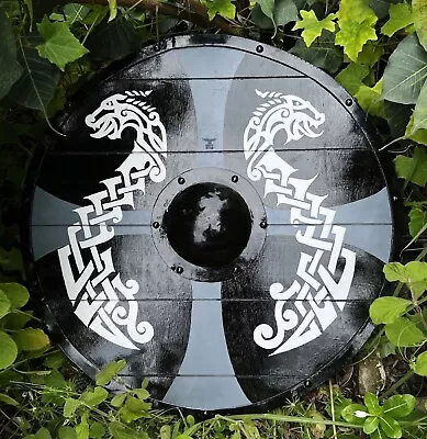 Medieval Wooden Viking Dragon Round Shield Handmade Larp 24  Shield Collectibles • $94.75